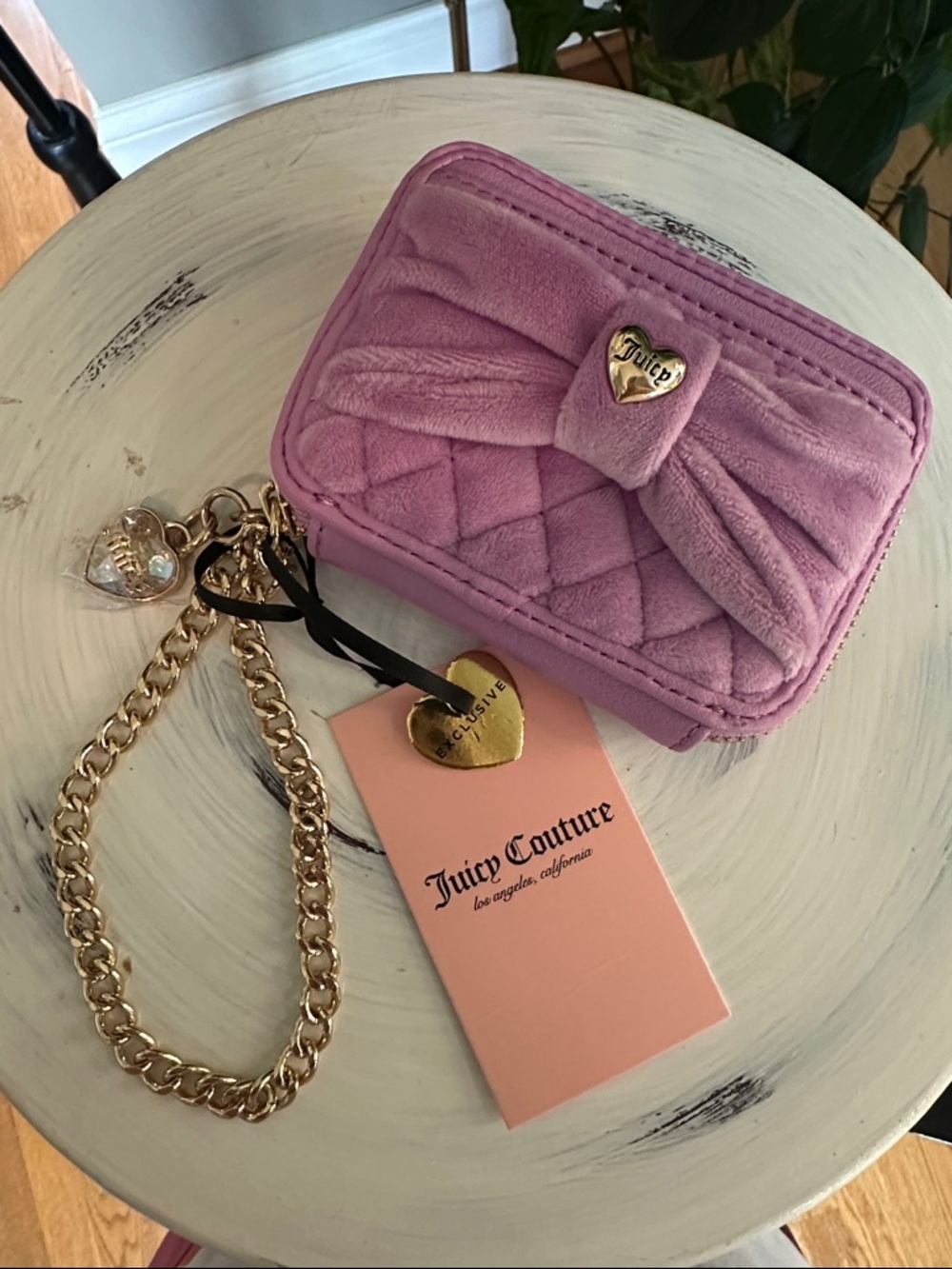 Juicy Couture Lavender Quilted Velvet Bow Wristlet with Gold Accents NWT